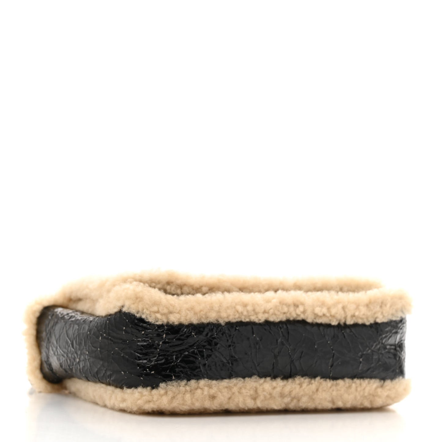 Shiny Crumpled Sheepskin Shearling CC Mania Flap Bag Black Beige