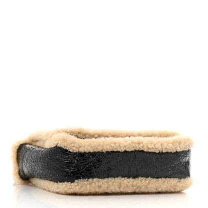 Chanel Shiny Crumpled Sheepskin Shearling CC Mania Flap Bag Black Beige 4 of 10