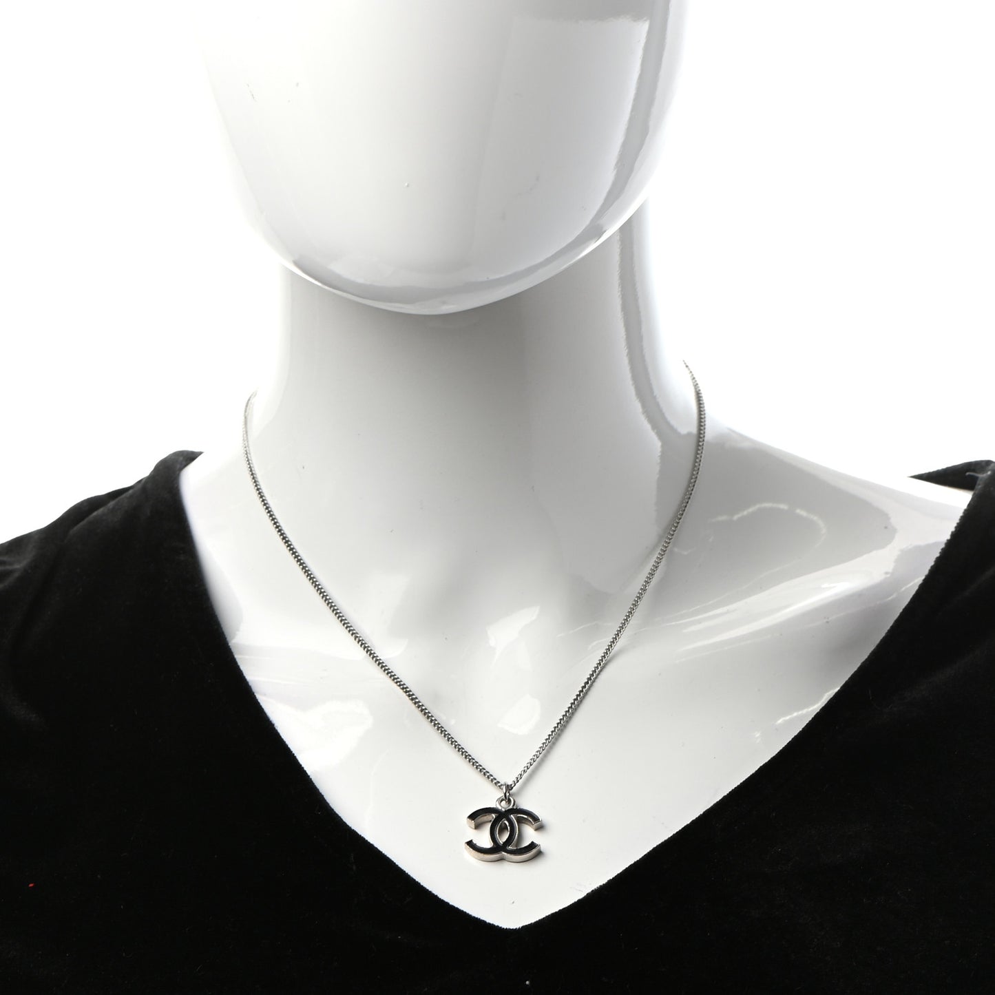 Enamel CC Necklace Silver Black