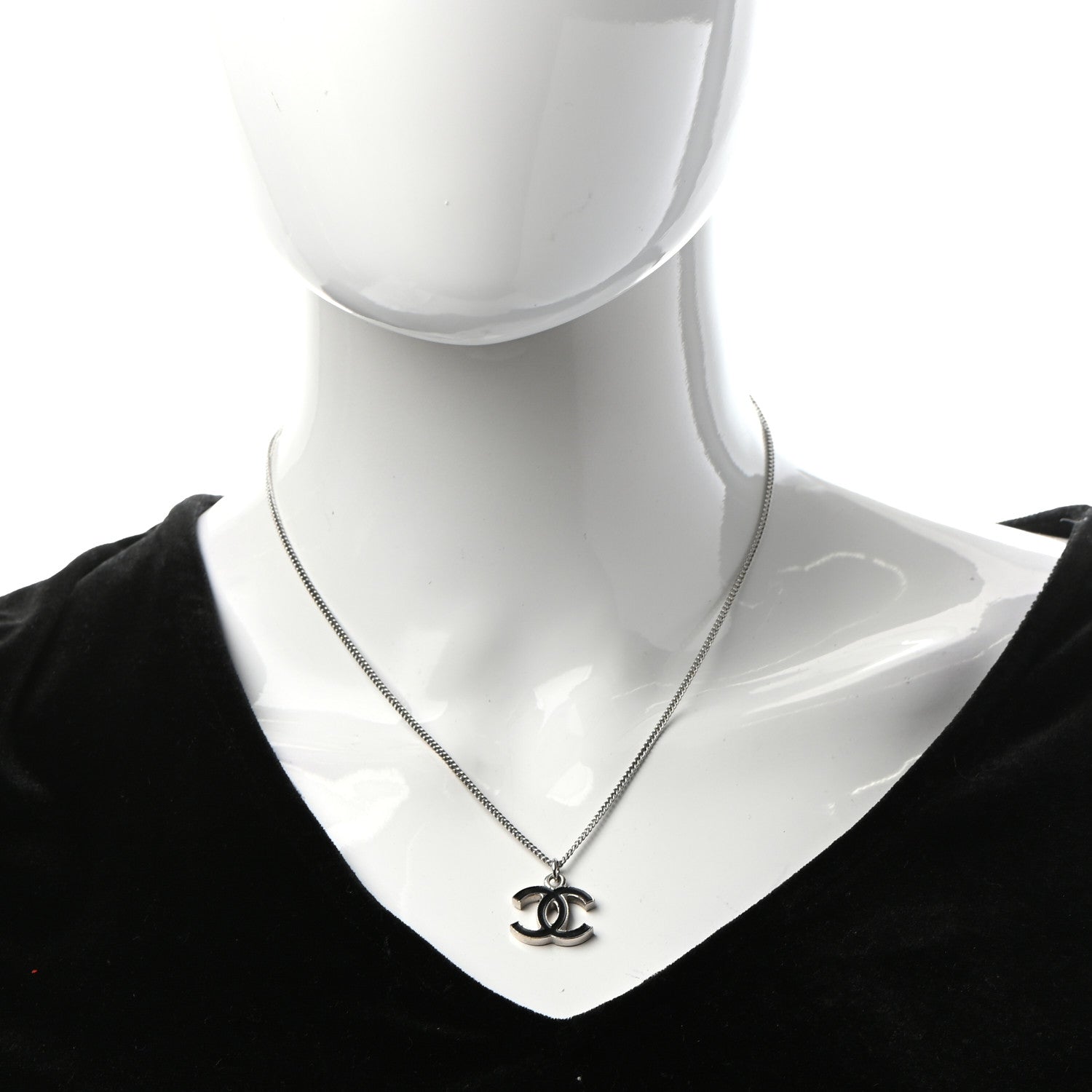 Chanel Enamel CC Necklace Silver Black 2 of 5