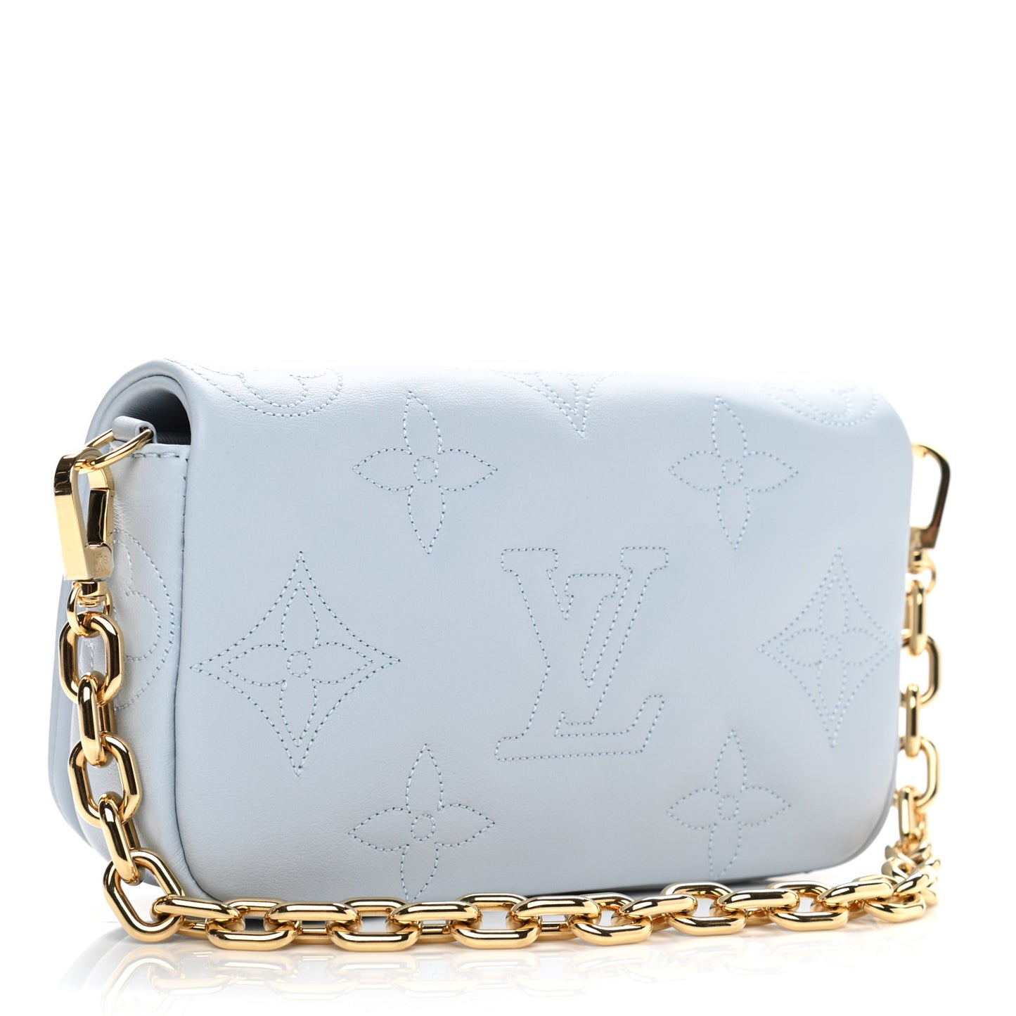 Calfskin Bubblegram Wallet On Strap Ice Blue