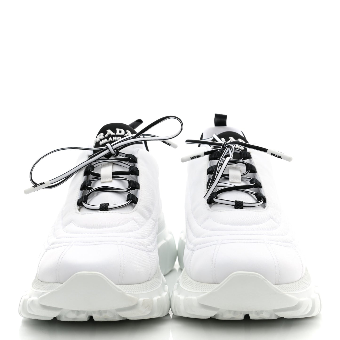 Re-Nylon Gabardine Rubber Logo Quilted Womens 50mm Low Top Sneakers 38.5 White Black