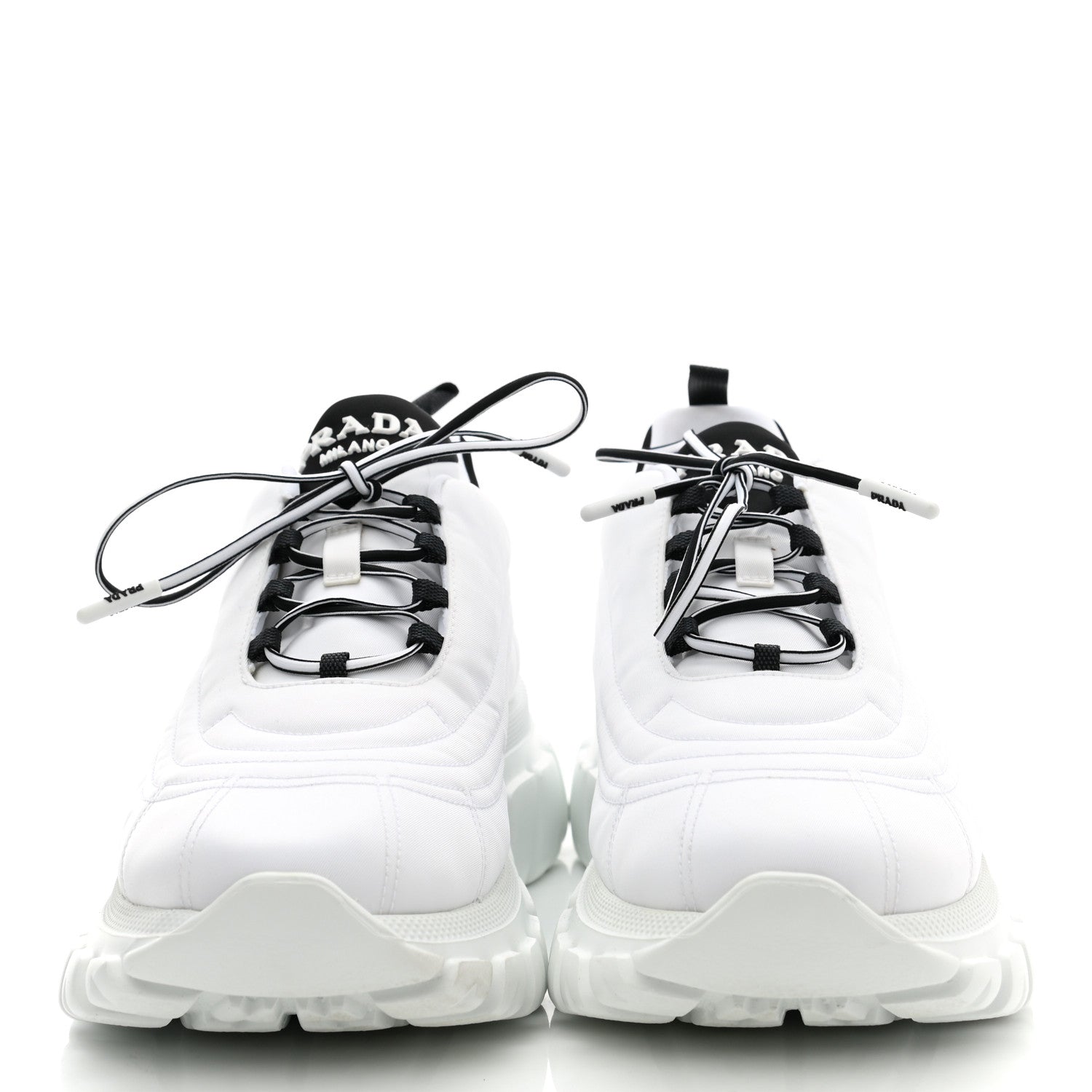 Prada Re-Nylon Gabardine Rubber Logo Quilted Womens 50mm Low Top Sneakers 38.5 White Black 2 of 9