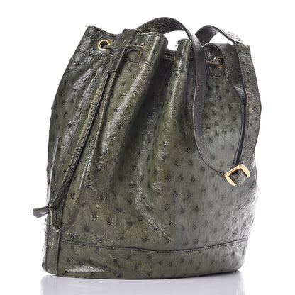 Hermes Ostrich Market Drawstring Bag 28 Vert Olive 3 of 15