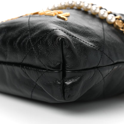 Chanel Shiny Crumpled Calfskin Quilted Pearl Mini Chanel 22 Black 10 of 10