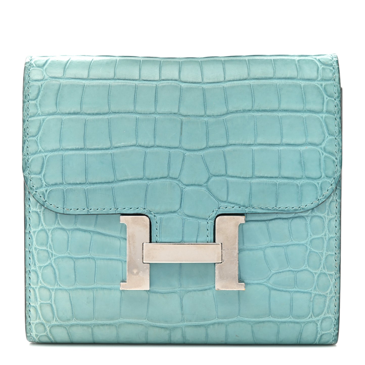 Matte Alligator Constance Short Wallet Bleu Paon