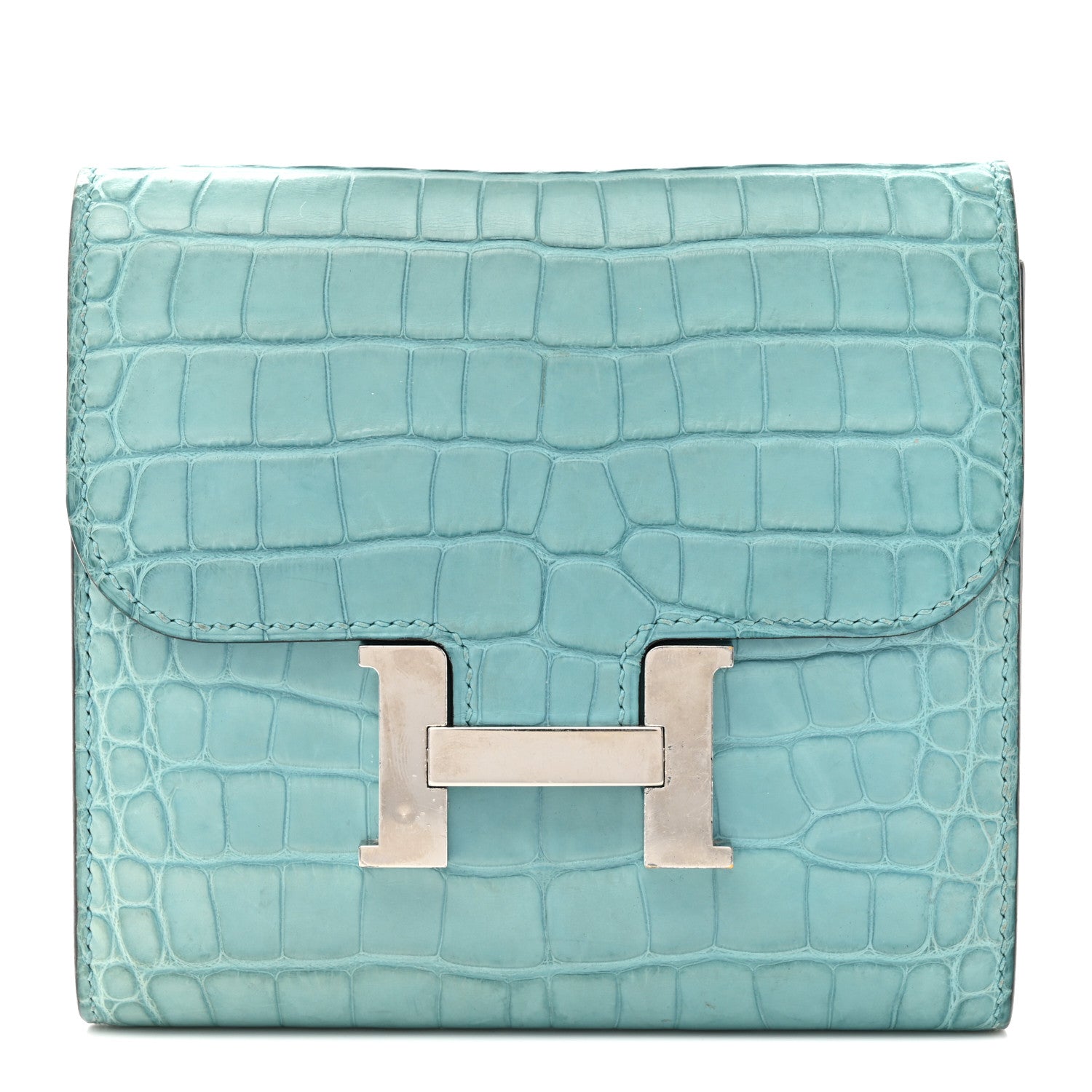 Hermes Matte Alligator Constance Short Wallet Bleu Paon 1 of 9