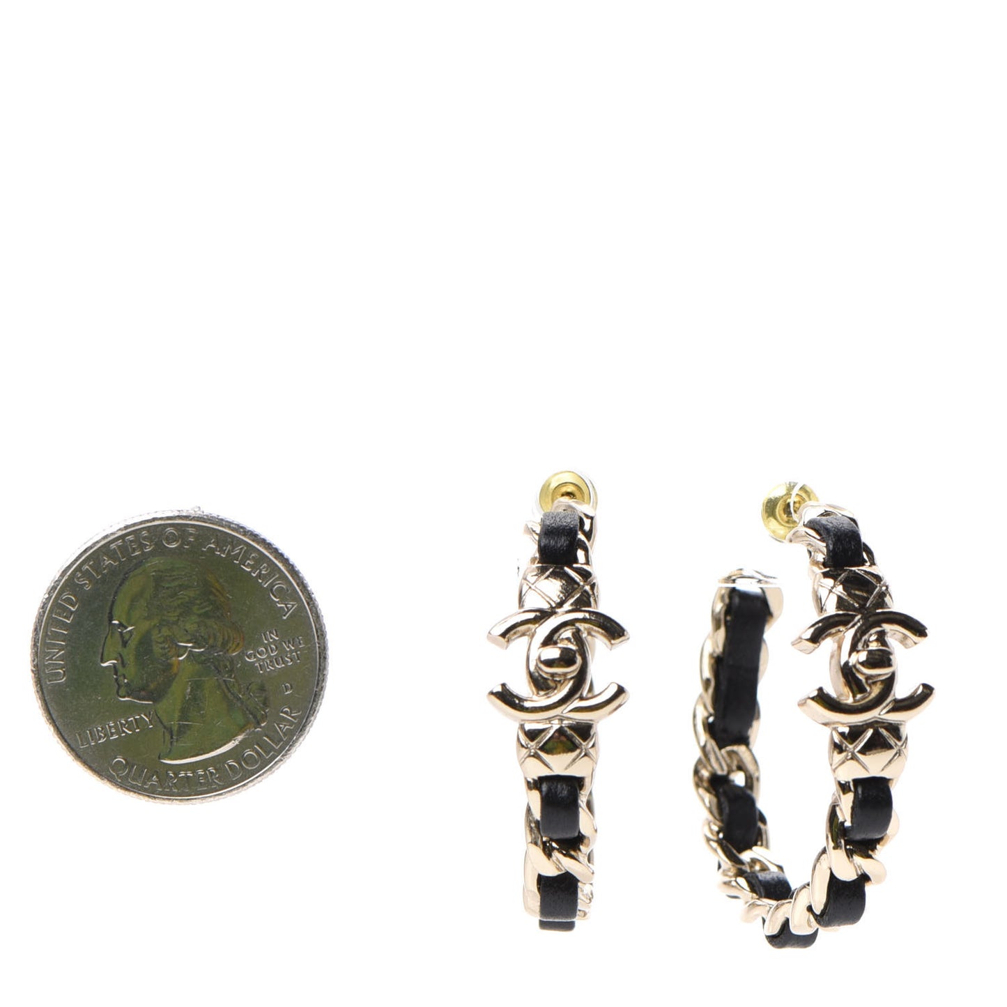 Lambskin CC Turnlock Chain Hoop Earrings Gold Black
