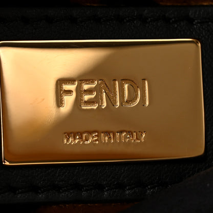 Fendi Mink Velvet Vitello Seta Inlaid Medium Peekaboo Iconic Satchel Tobacco Moro Black 7 of 13