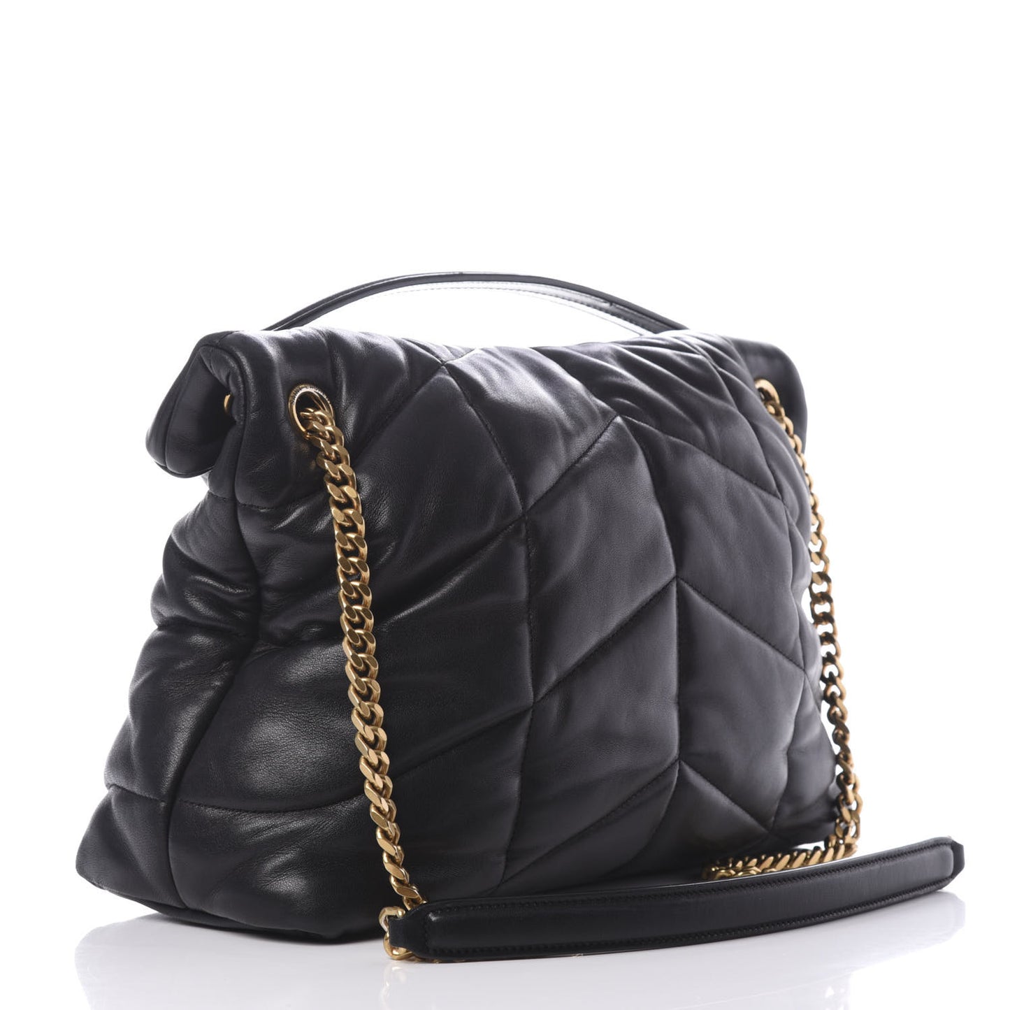 Lambskin Quilted Medium Loulou Puffer Monogram Chain Satchel Black