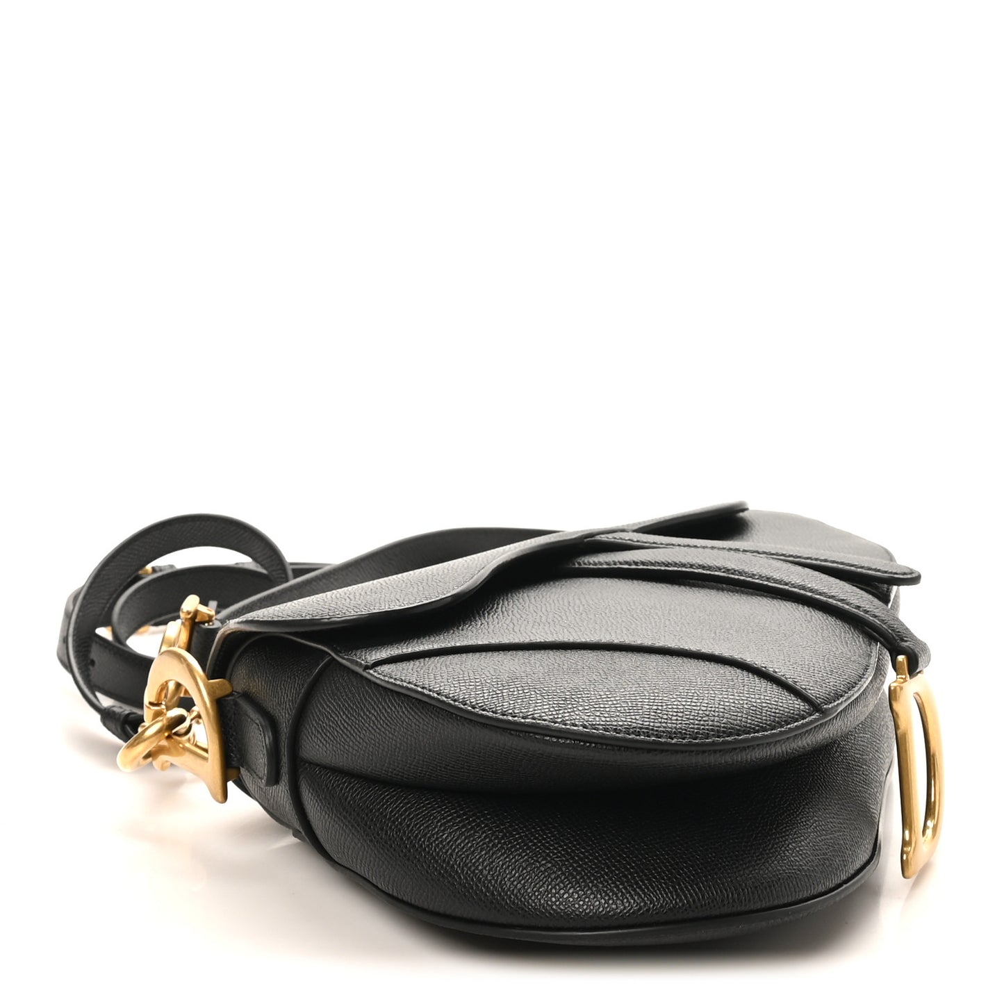 Grained Calfskin Saddle Bag With Strap Black