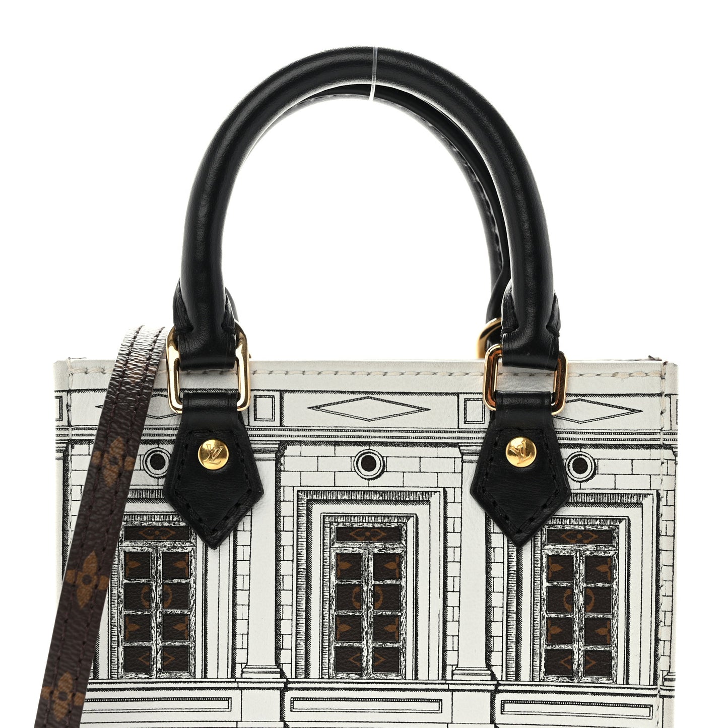 X FORNASETTI Calfskin Architettura Petit Sac Plat Black White