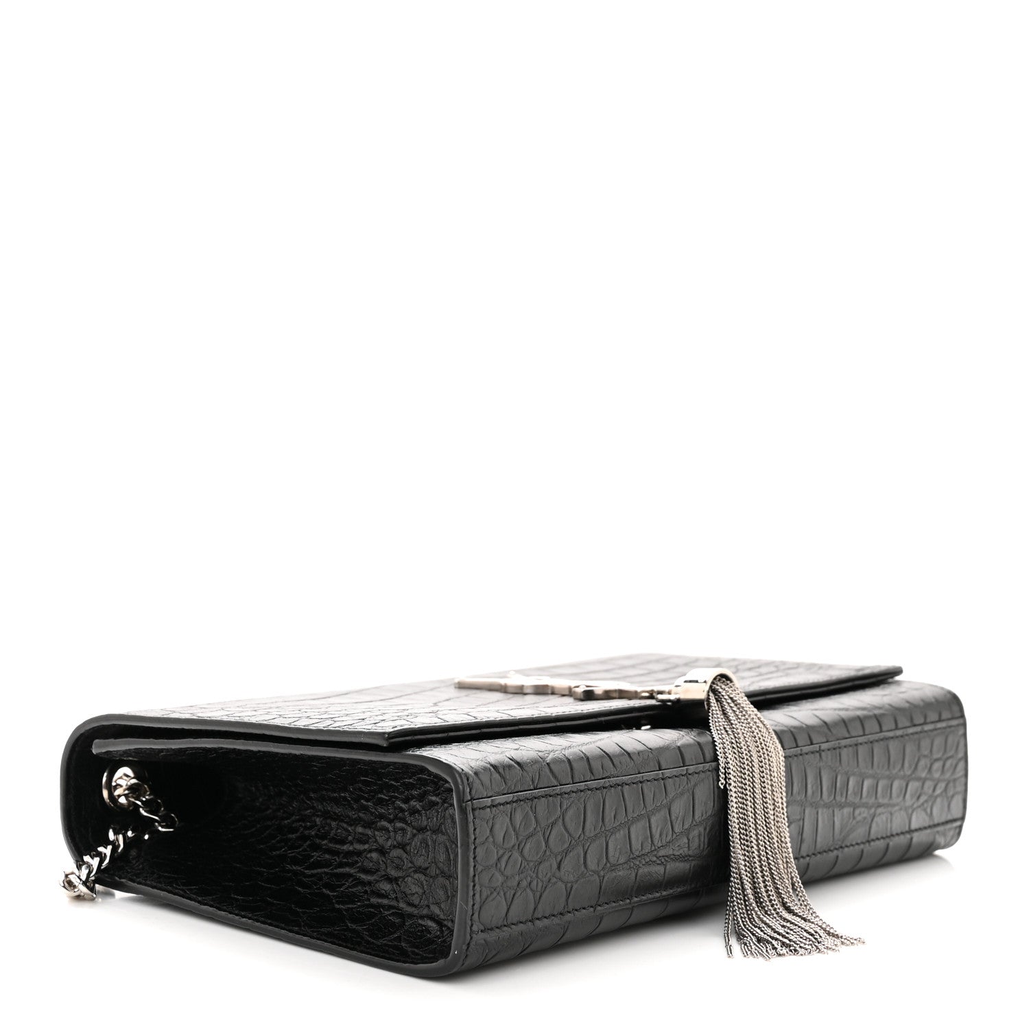 Saint Laurent Calfskin Crocodile Embossed Medium Classic Monogram Kate Tassel Satchel Sunset Black 4 of 10