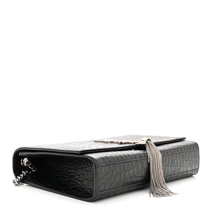 Saint Laurent Calfskin Crocodile Embossed Medium Classic Monogram Kate Tassel Satchel Sunset Black 4 of 10