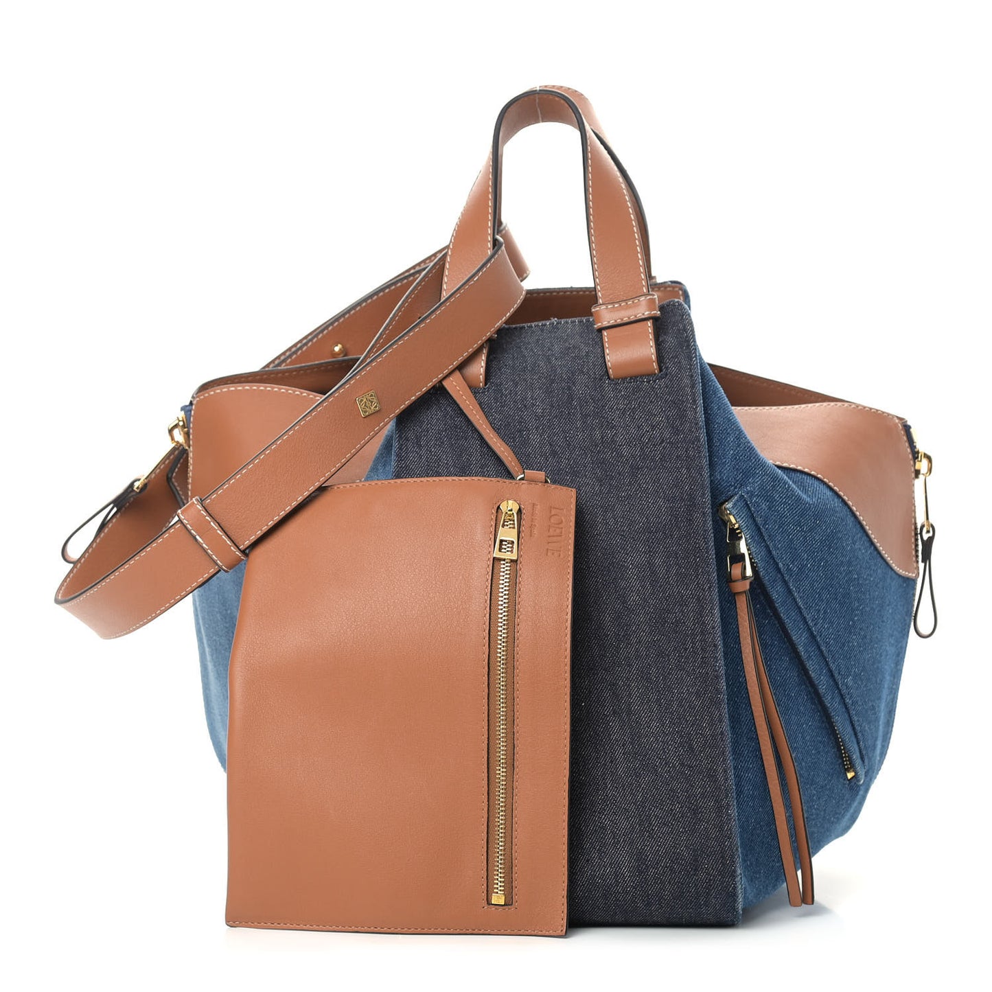 Calfskin Denim Medium Hammock Shoulder Bag Multitone Tan