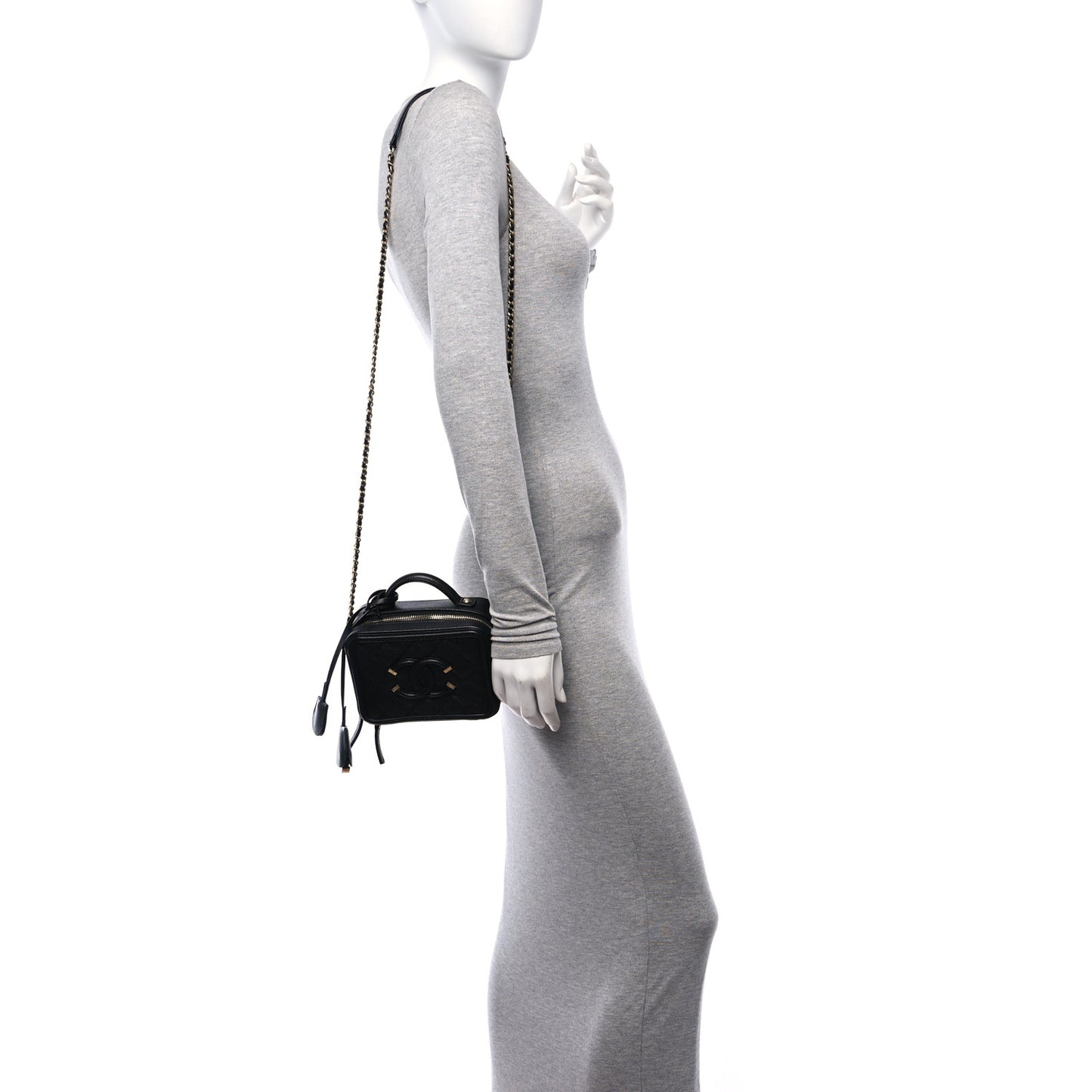 Caviar Quilted Small CC Filigree Vanity Case Black