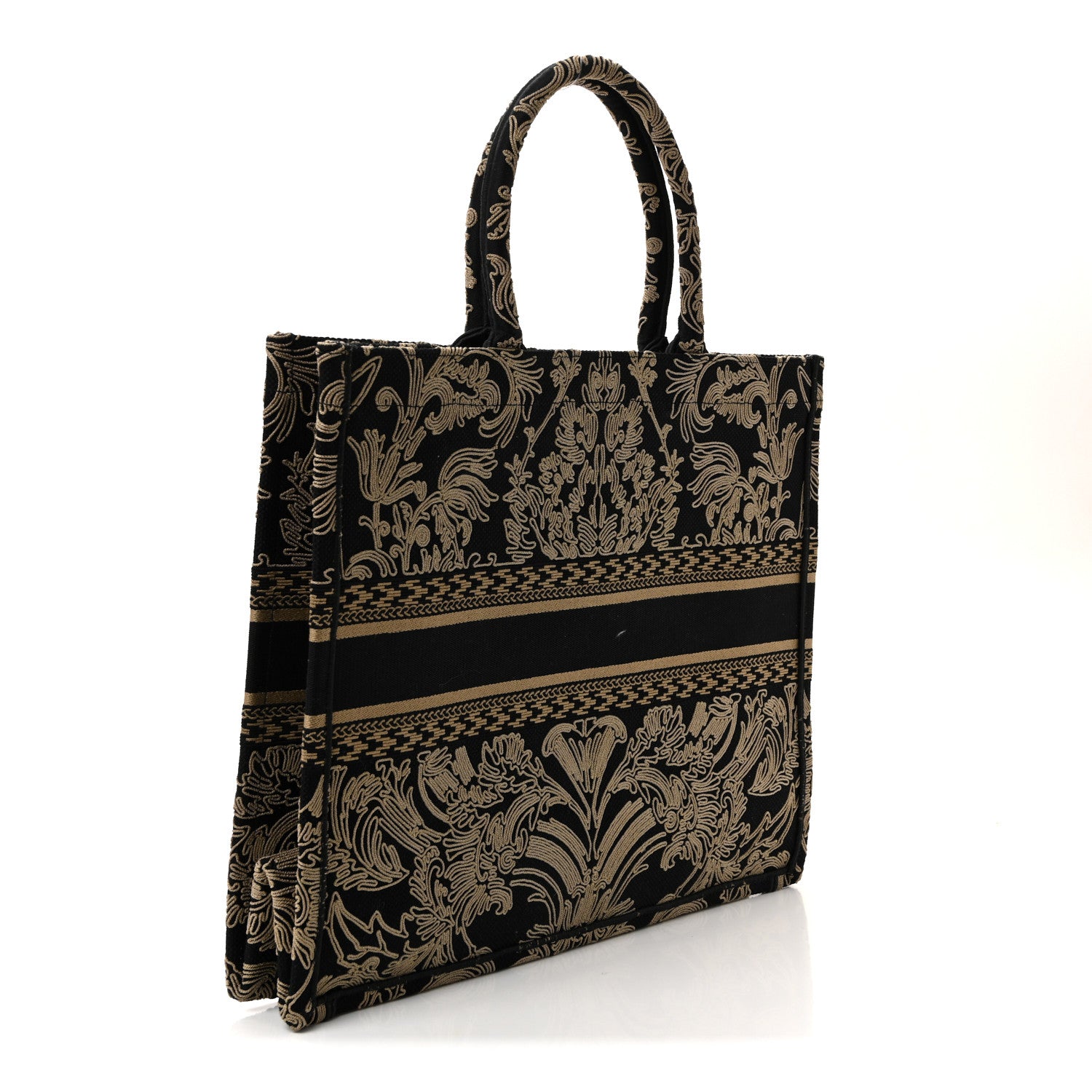 Christian Dior Canvas Embroidered Large Ornamental Cornely Effect Book Tote Black Beige 4 of 19