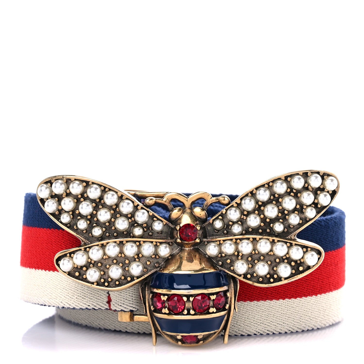 Gucci Web Queen Margaret Bee Sylvie Web Belt 85 34 Red White Blue 1 of 5