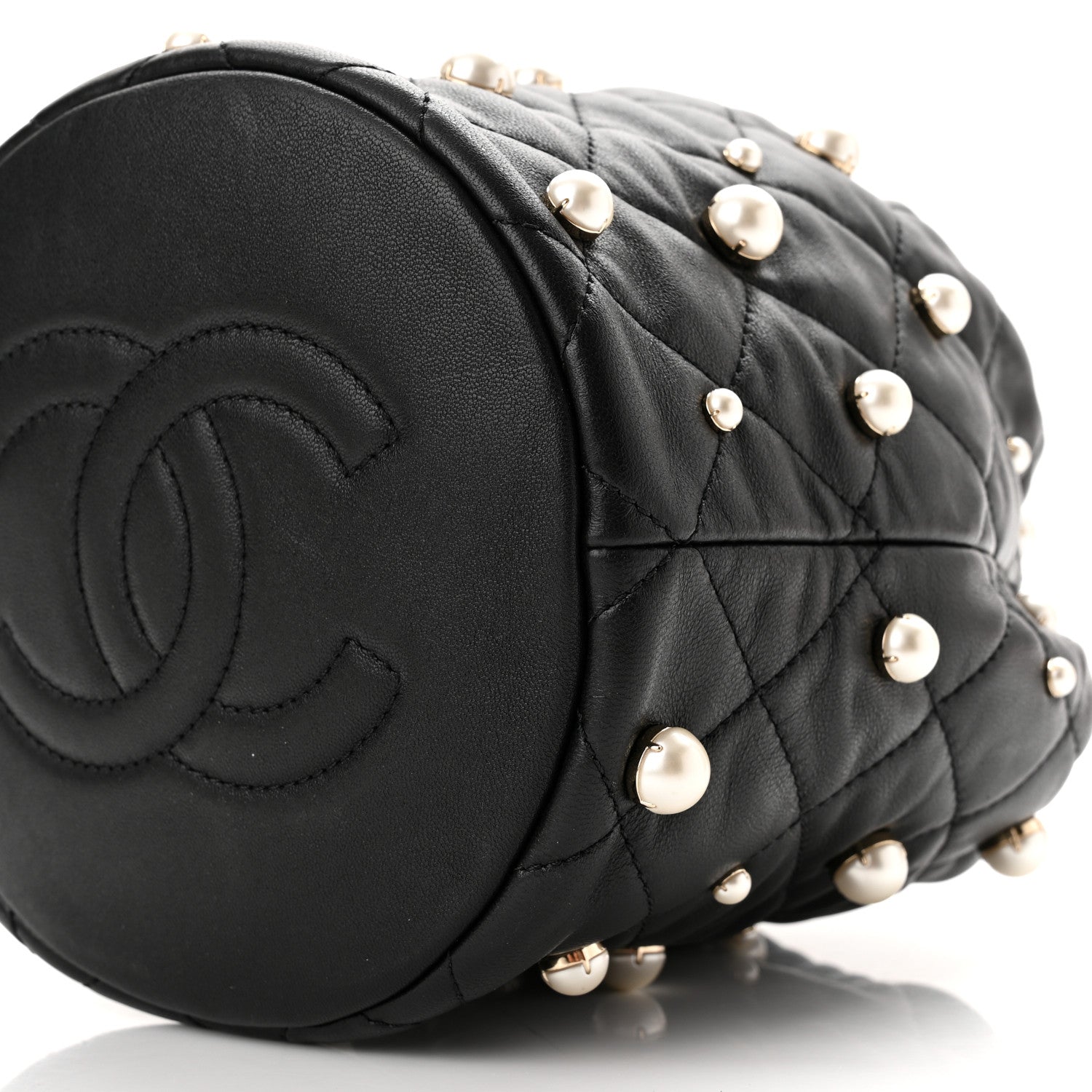 Chanel Lambskin Quilted Pearl About Pearls Drawstring Bag Black 10 of 10