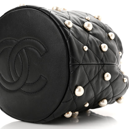 Chanel Lambskin Quilted Pearl About Pearls Drawstring Bag Black 10 of 10