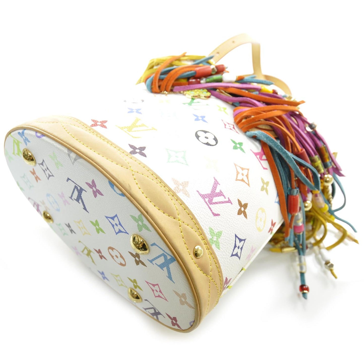 Monogram Multicolor Fringe Bucket White