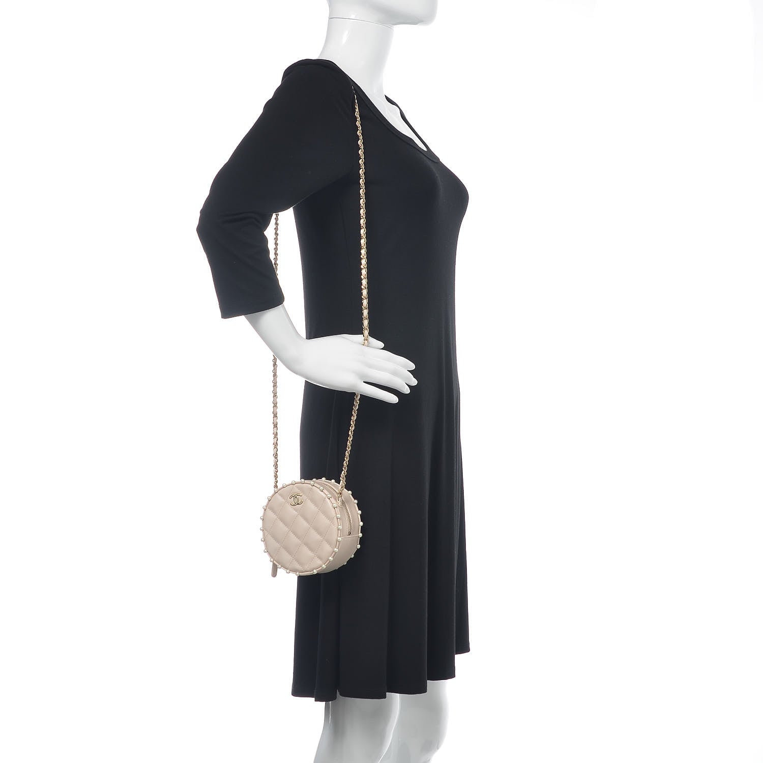 Chanel Calfskin Quilted Pearl Round Clutch With Chain White 2 of 10