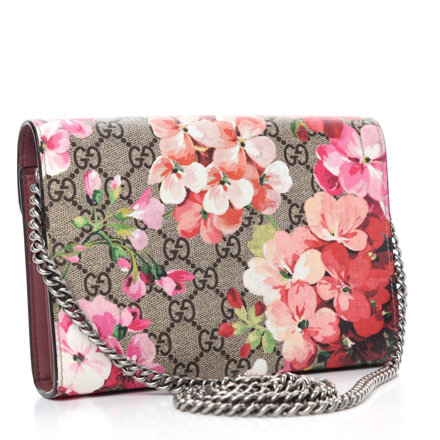 GG Supreme Monogram Blooms Mini Dionysus Chain Wallet Beige Multicolor Dry Rose