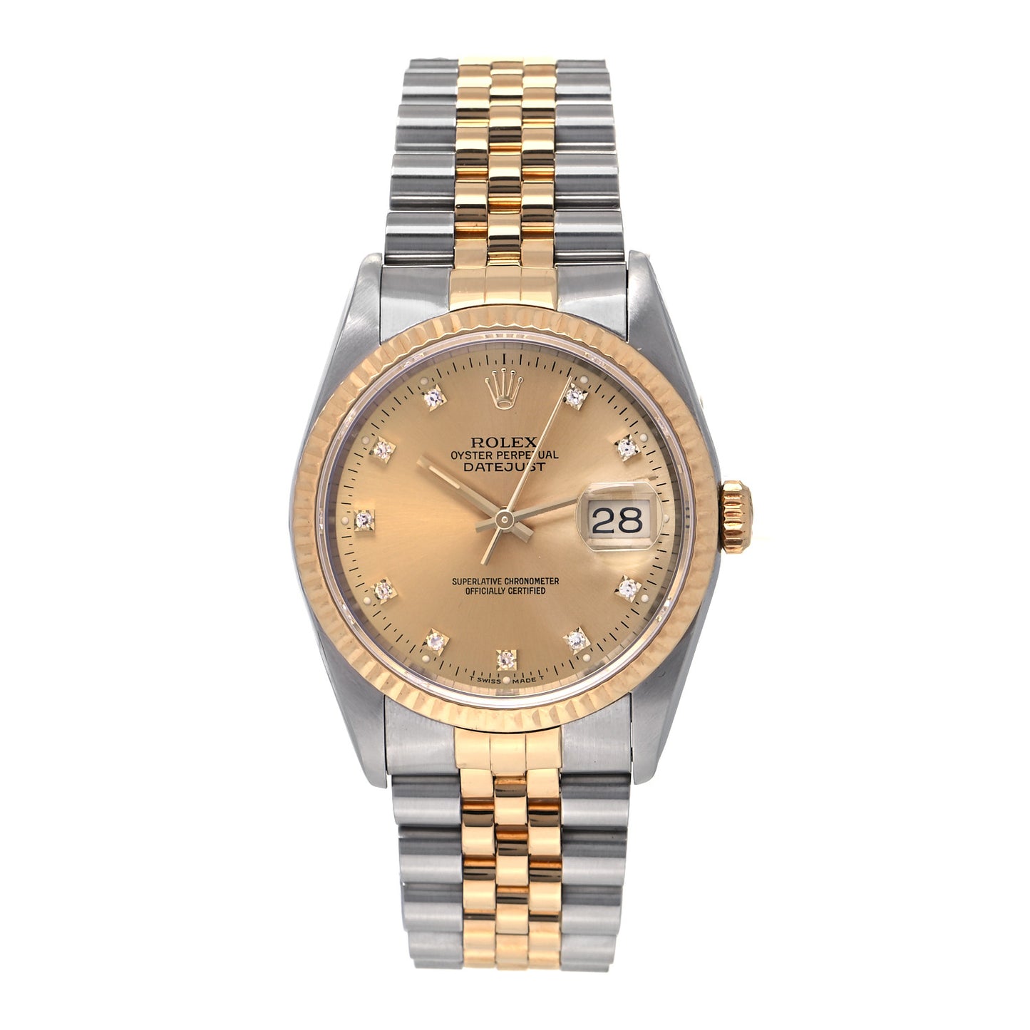 Stainless Steel 18K Yellow Gold Diamond 36mm Oyster Perpetual Datejust Watch Champagne 16233