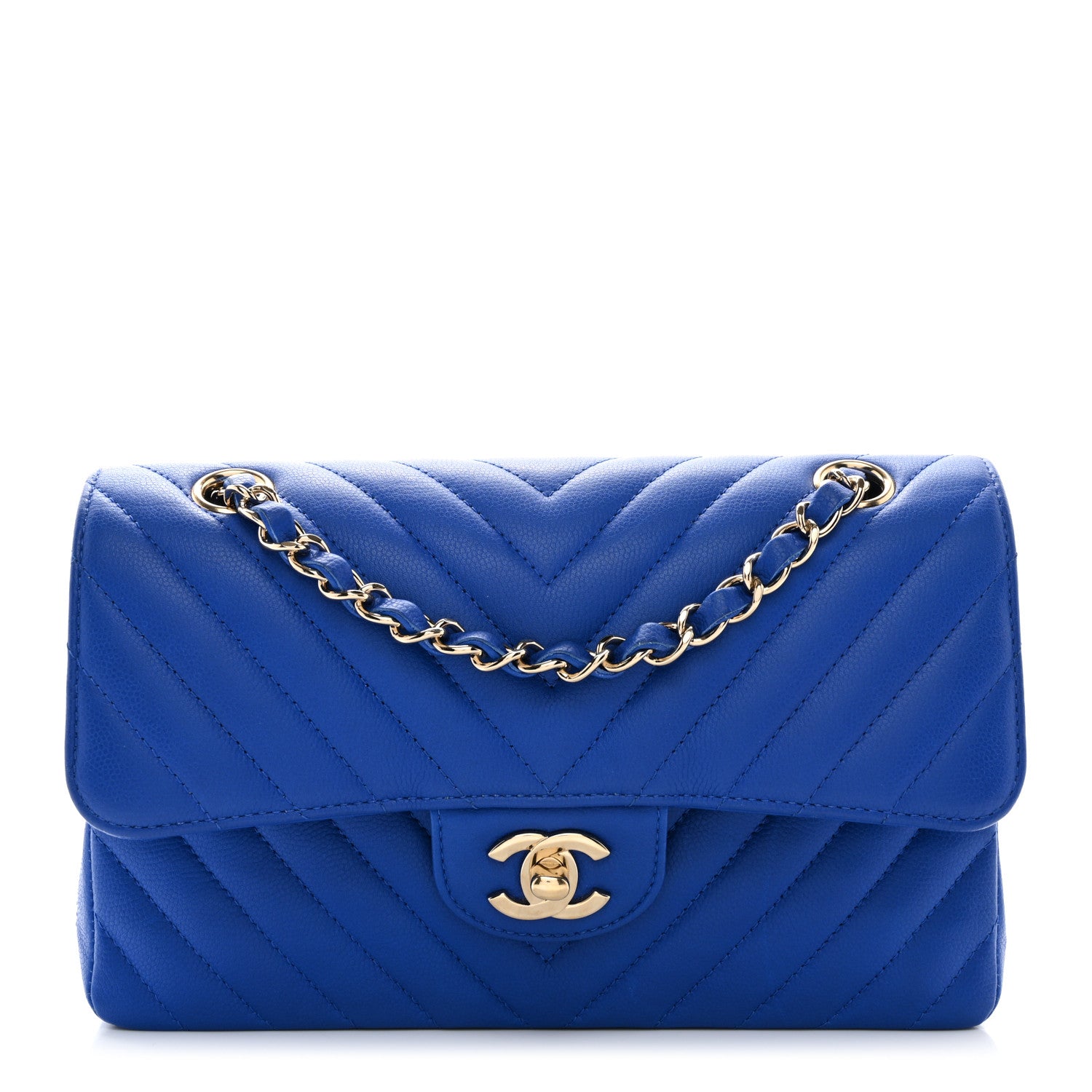 Chanel Caviar Chevron Quilted Small Double Flap Blue 1 of 11