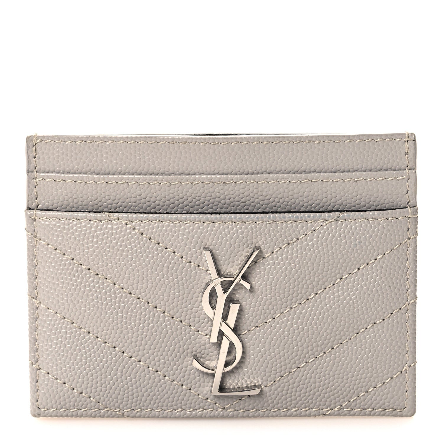 Saint Laurent Grain De Poudre Matelasse Chevron Monogram Credit Card Case Granite 1 of 8