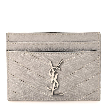 Saint Laurent Grain De Poudre Matelasse Chevron Monogram Credit Card Case Granite 1 of 8