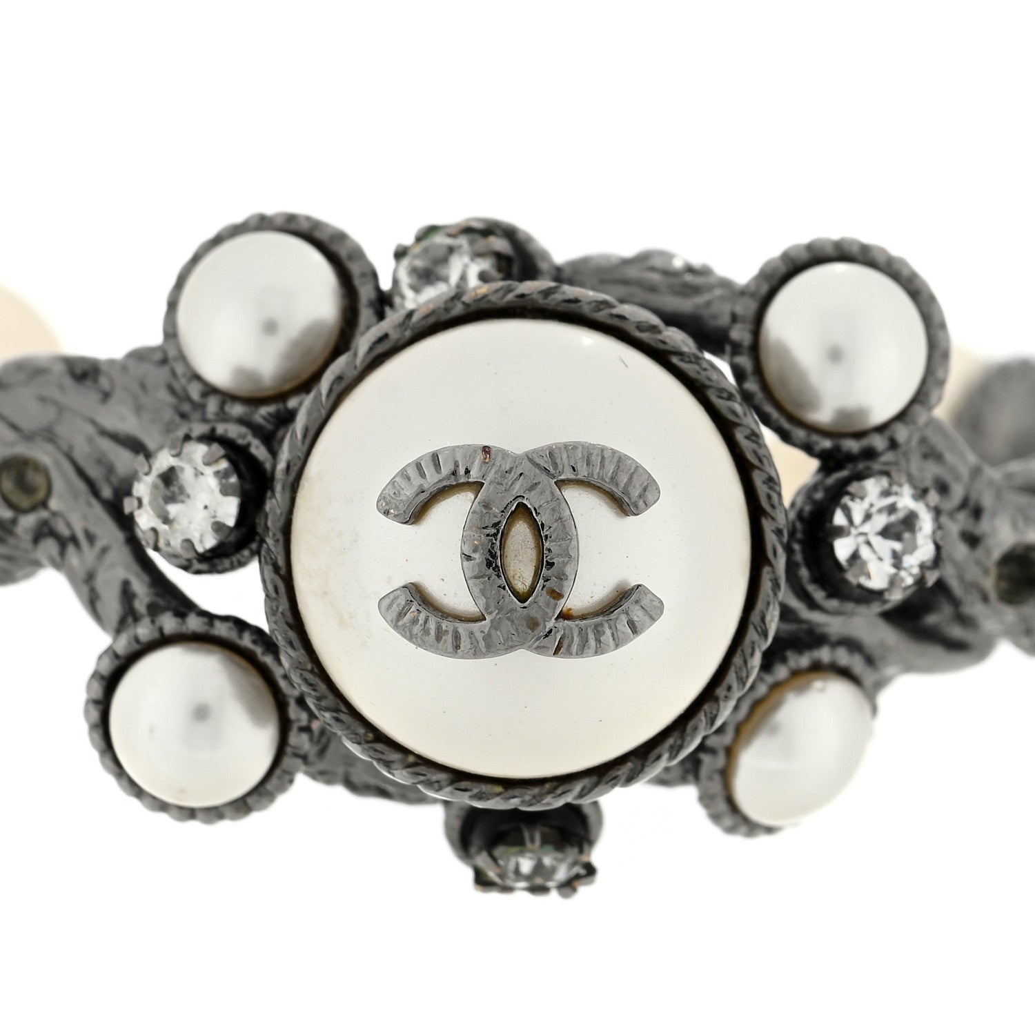 Chanel Metal Pearl Crystal CC Cuff Silver 3 of 3