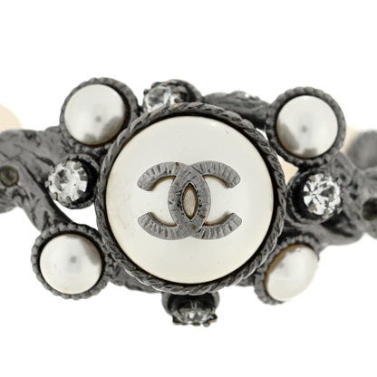 Chanel Metal Pearl Crystal CC Cuff Silver 3 of 3