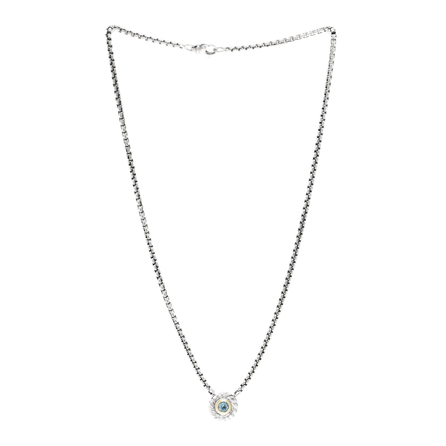 David Yurman Sterling Silver 18K Yellow Gold Blue Topaz 12mm Cookie Pendant Necklace 3 of 5