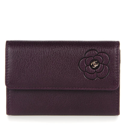 Chanel Goatskin Embossed Camellia Flap Card Holder Purple 1 of 8