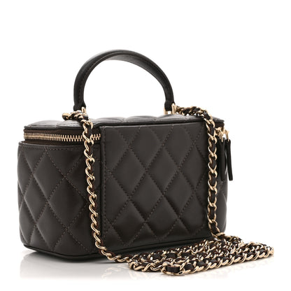 Chanel Lambskin Quilted Small Top Handle Vanity Case With Chain Dark Brown 3 of 11