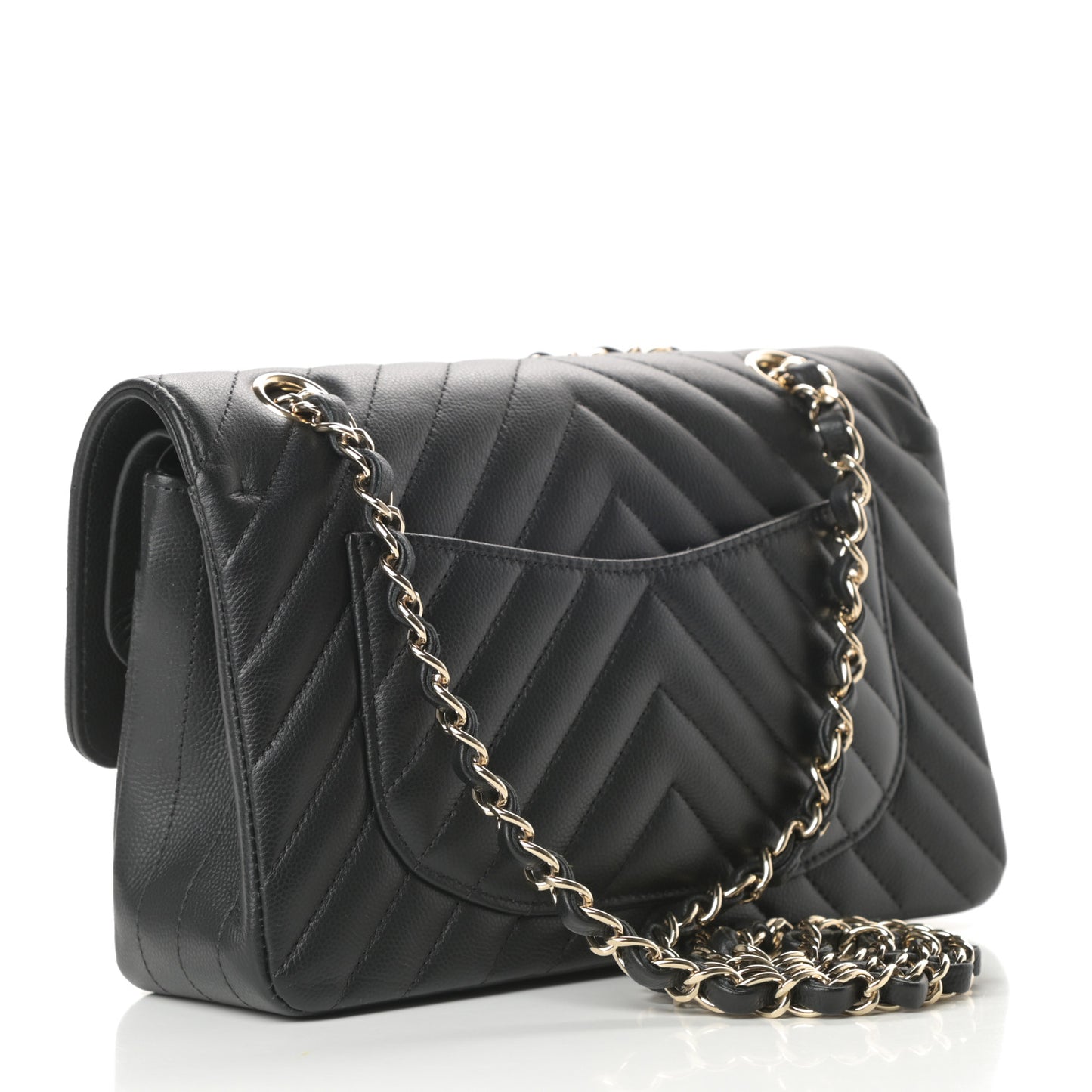 Caviar Chevron Quilted Small Double Flap Black