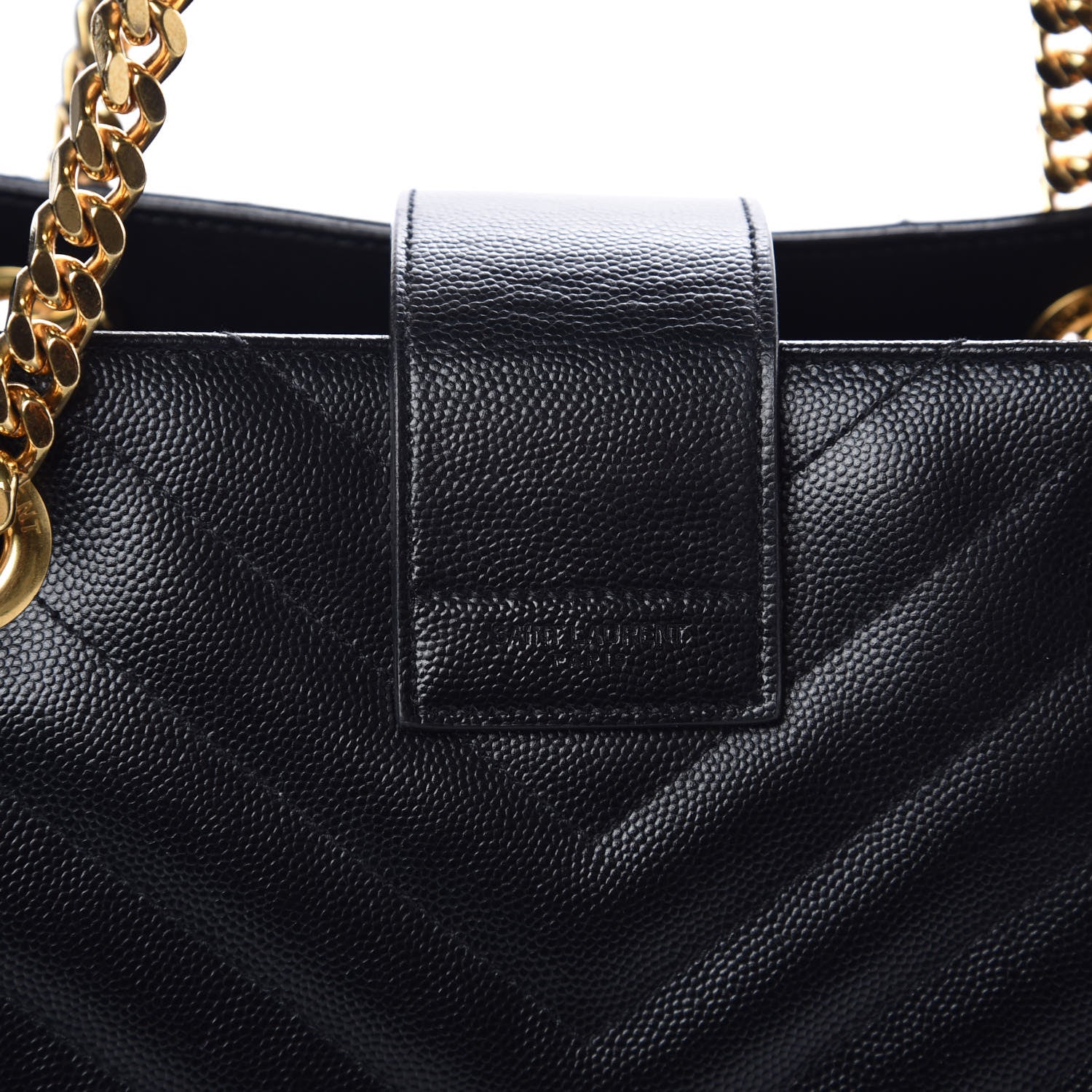Saint Laurent Grain De Poudre Matelasse Chevron Monogram Shopping Bag Black 17 of 18