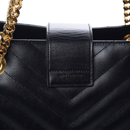 Saint Laurent Grain De Poudre Matelasse Chevron Monogram Shopping Bag Black 17 of 18