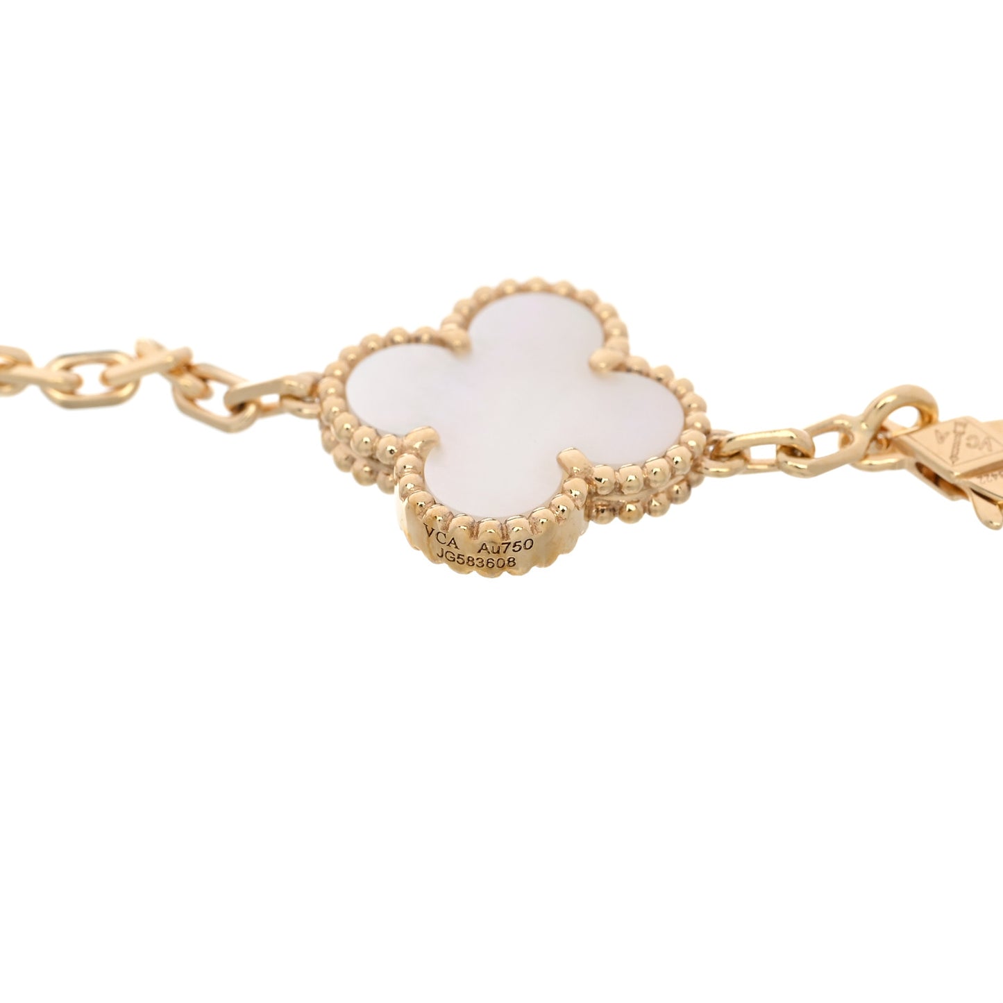 18K Yellow Gold Mother of Pearl 5 Motifs Vintage Alhambra Bracelet
