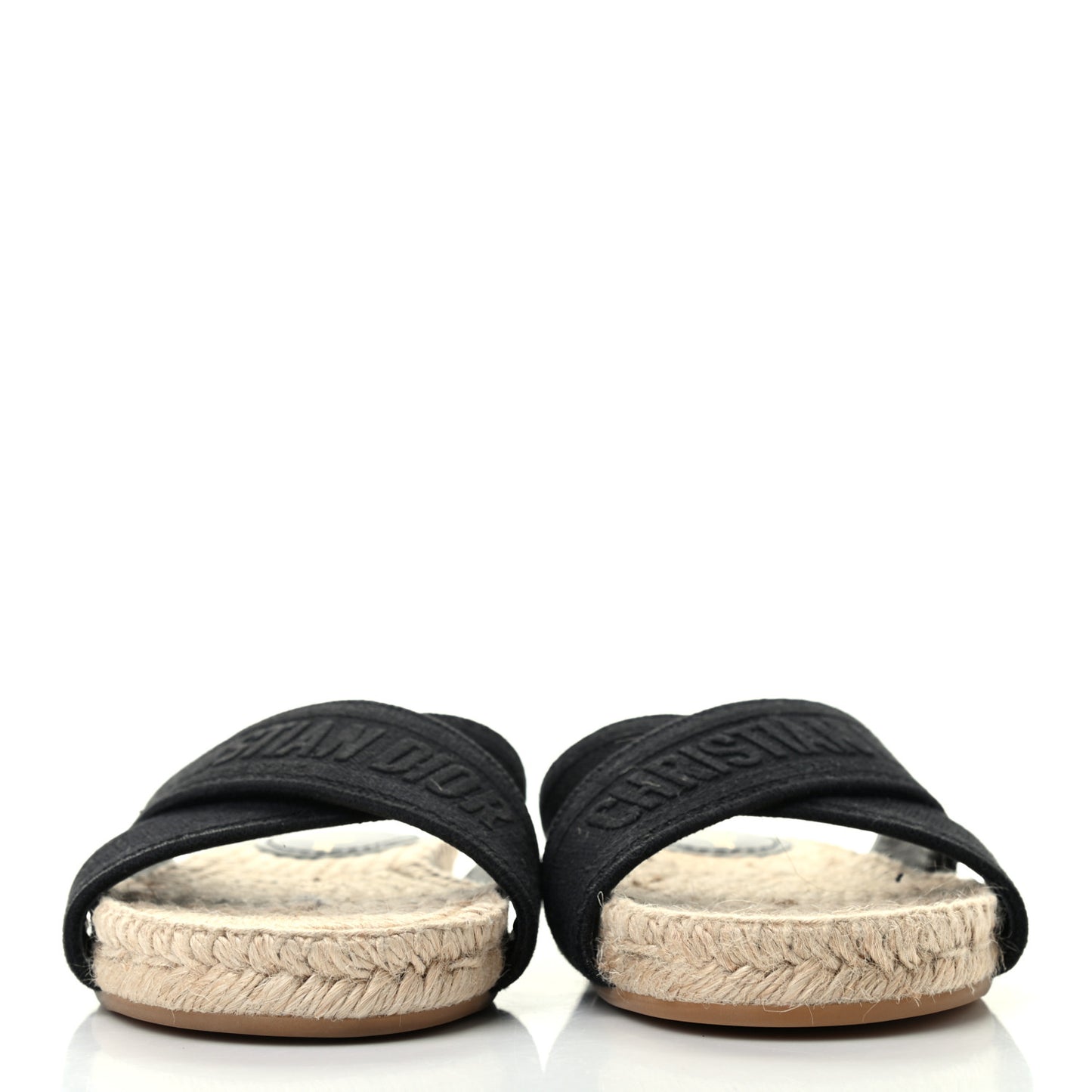 Canvas Embroidered Granville Espadrille Crisscross Flat Slide Sandals 35 Black