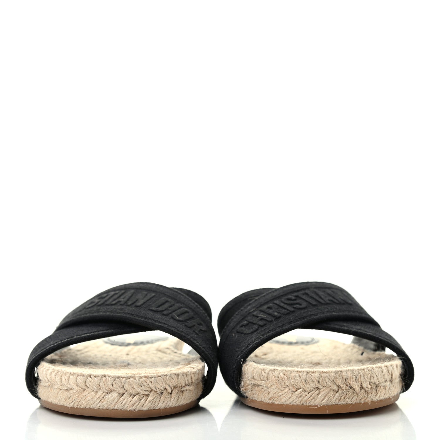 Christian Dior Canvas Embroidered Granville Espadrille Crisscross Flat Slide Sandals 35 Black 2 of 8