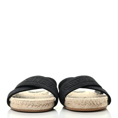 Christian Dior Canvas Embroidered Granville Espadrille Crisscross Flat Slide Sandals 35 Black 2 of 8