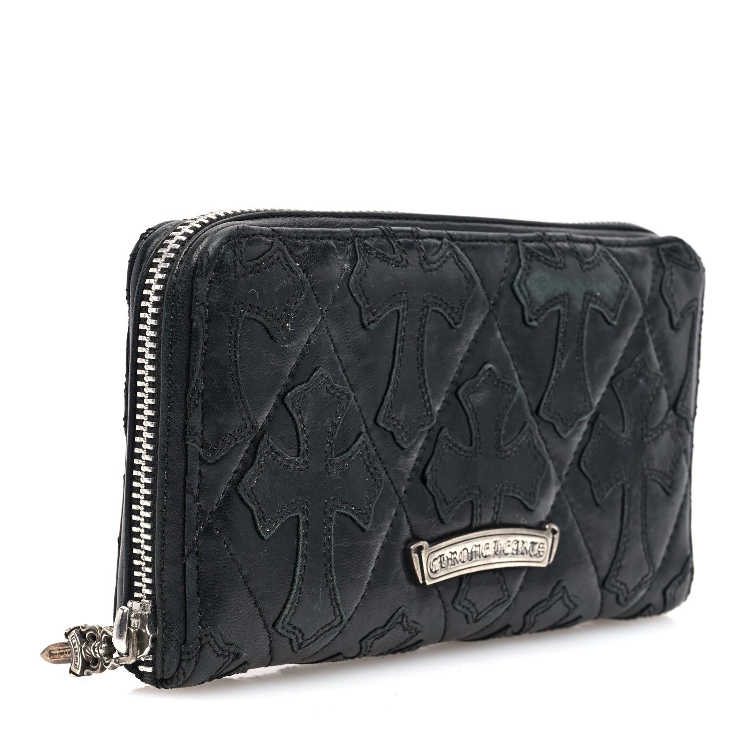Chrome Hearts Lambskin Cemetery Cross Zip Wallet Black 1590893