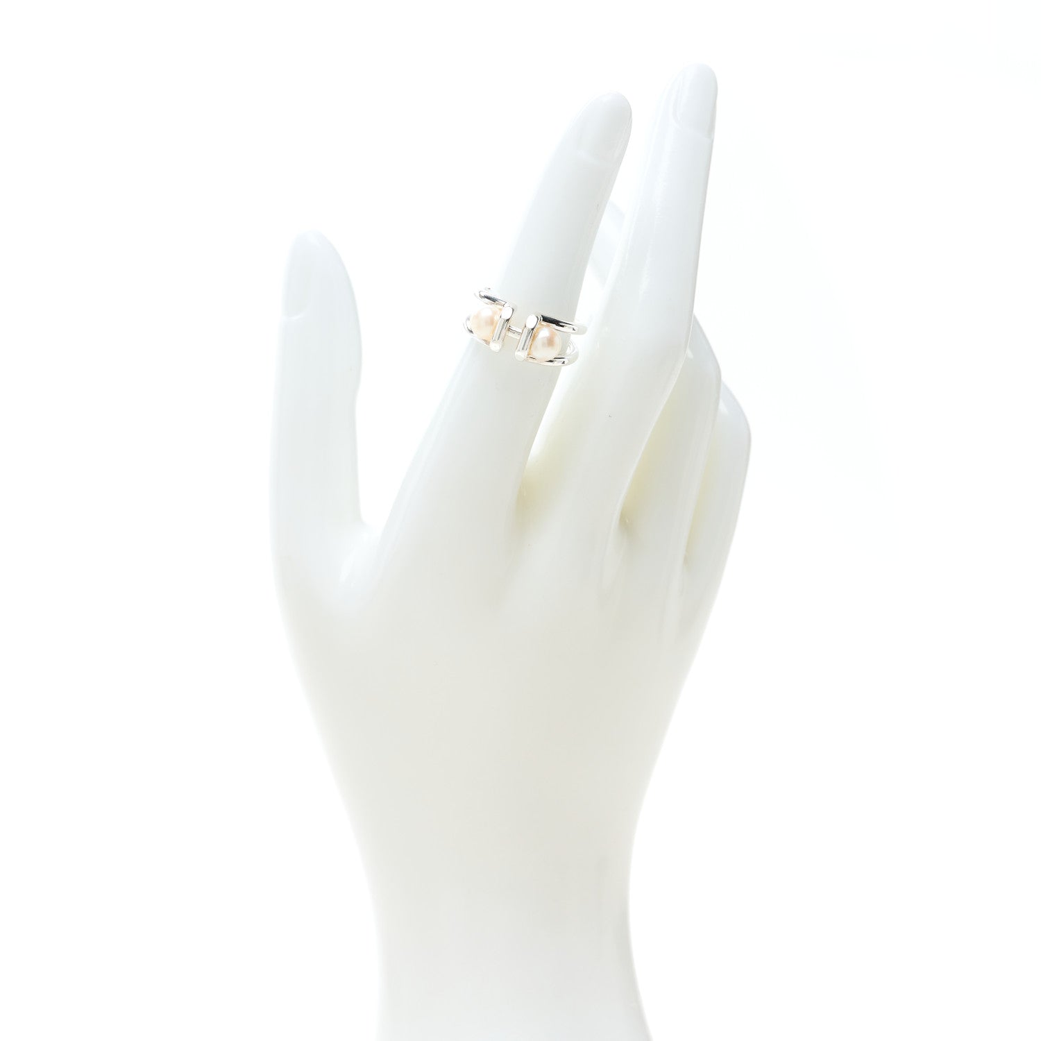 Tiffany Sterling Silver Pearl HardWear Double Pearl Ring 50 5.5 2 of 6