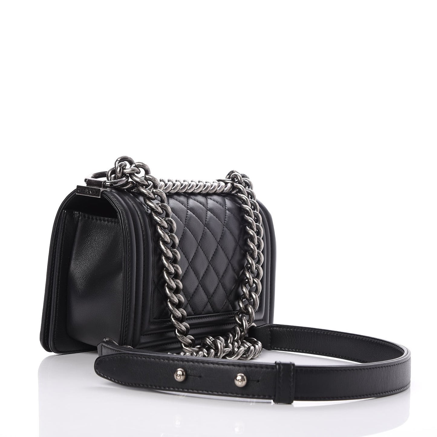 Calfskin Quilted Small Boy Flap Black