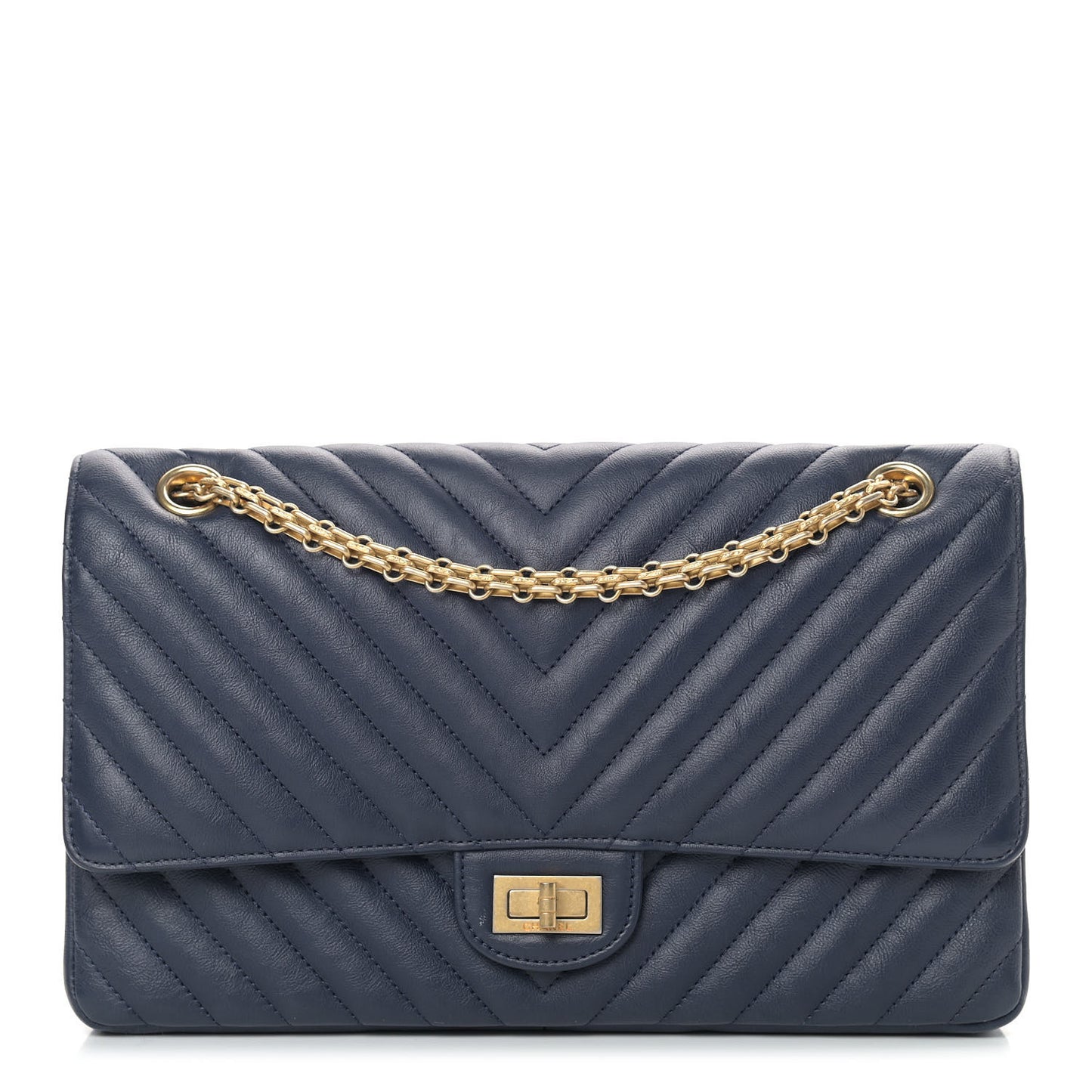 Crumpled Calfskin Chevron Quilted 2.55 Reissue 226 Navy Blue