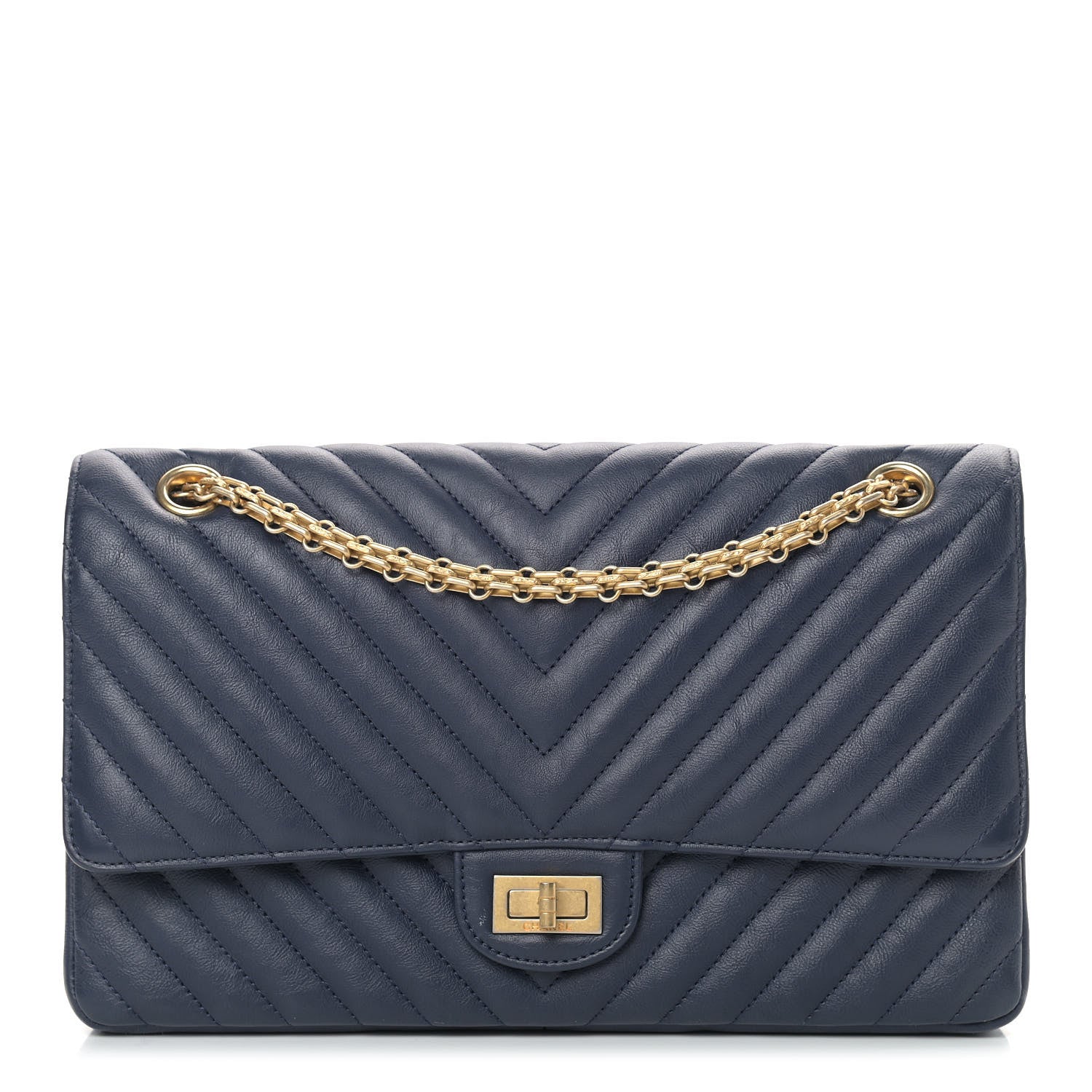 Chanel Crumpled Calfskin Chevron Quilted 2.55 Reissue 226 Navy Blue 1 of 13