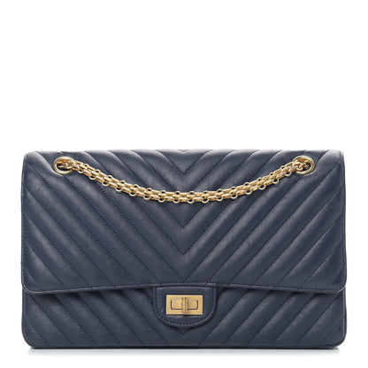 Chanel Crumpled Calfskin Chevron Quilted 2.55 Reissue 226 Navy Blue 1 of 13