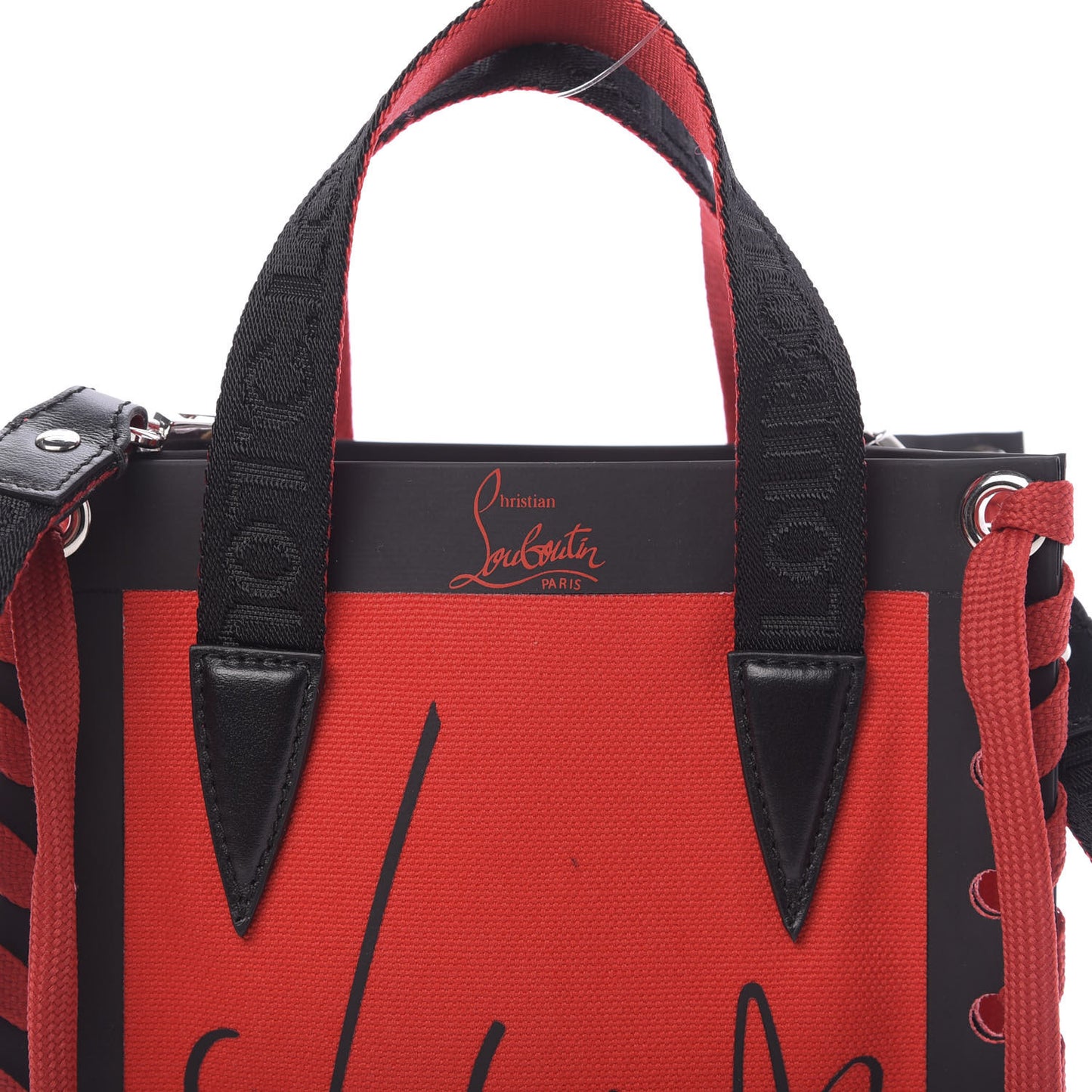 Braided Canvas Mini Cabalace Shopper Tote Red Black